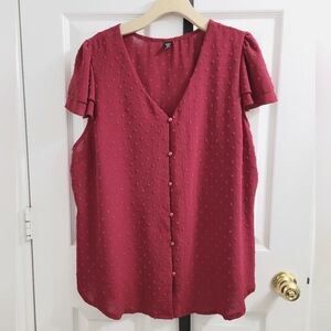 Shein Curve Maroon Buttoned-down Blouse